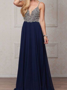 Navy Sleeveless Prom Long Dress